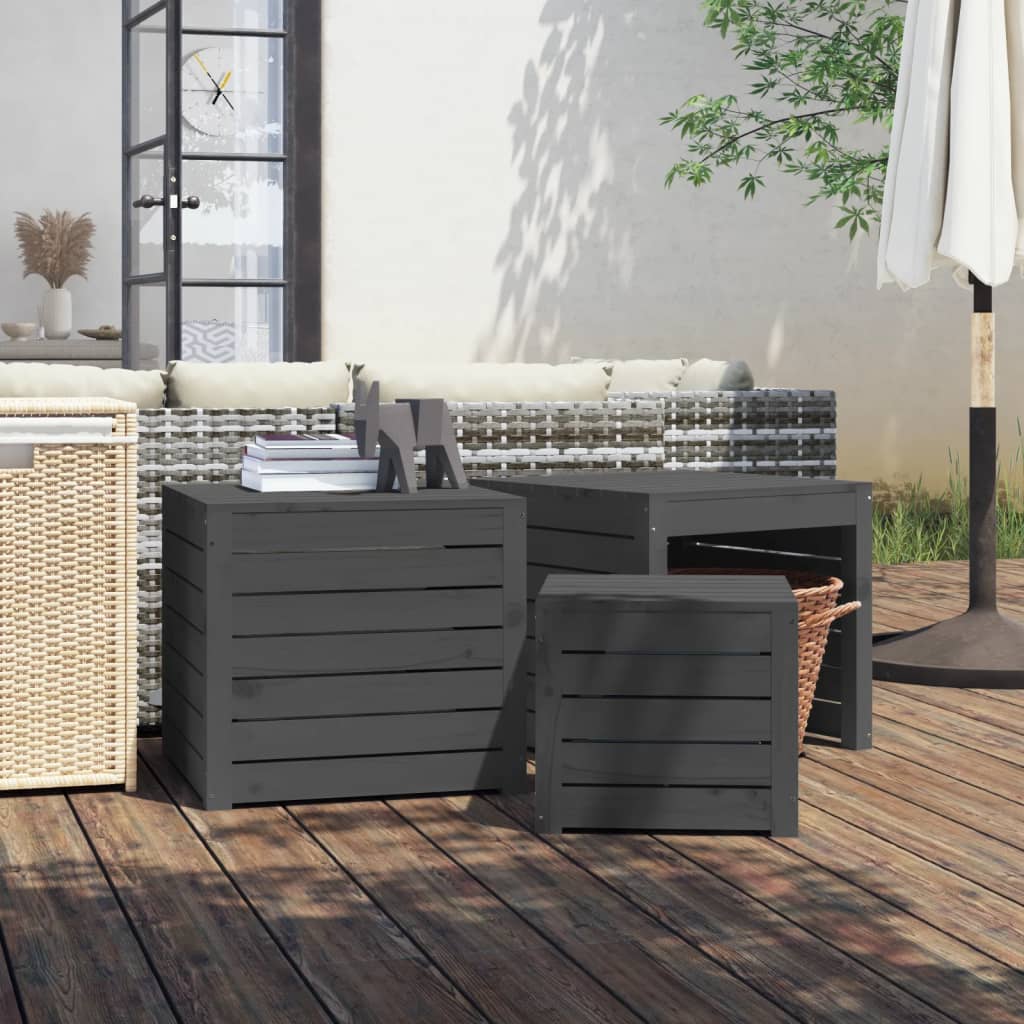 JUNG Vida 3-tlg. Gartenbox-Set Grau Massivholz Kiefer