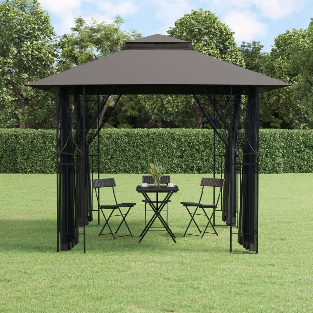 JUNG Vida Pavillon mit Seitenwänden Anthrazit 300x300x270 cm Stahl