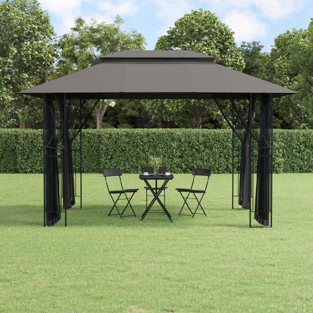 JUNG Vida Pavillon mit Seitenwänden Anthrazit 400x300x270 cm Stahl