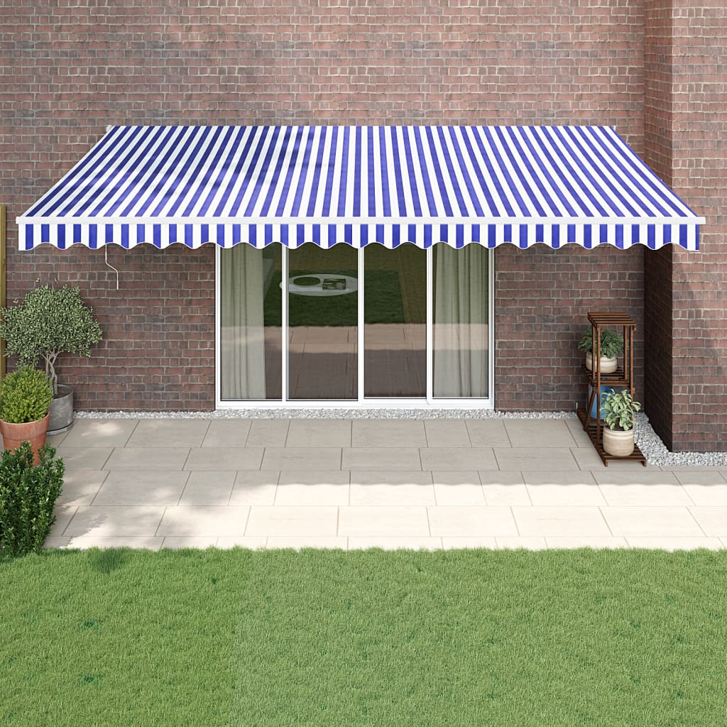 JUNG Vida Markise Einziehbar Blau und Weiß 5x3 m Stoff und Aluminium