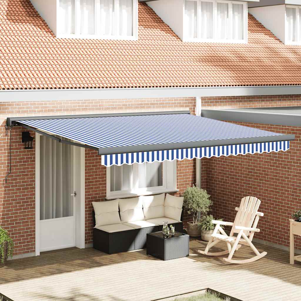 JUNG Vida Markise Einziehbar Blau und Weiß 4x3 m Stoff und Aluminium