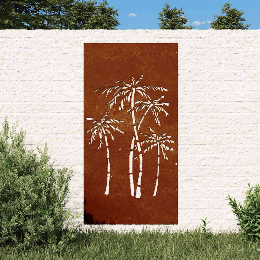 JUNG Vida Garten-Wanddeko 105x55 cm Cortenstahl Palmen-Design