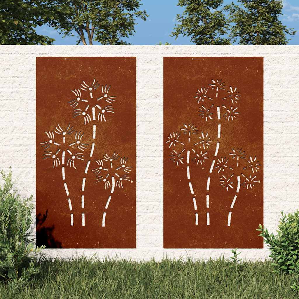 JUNG Vida 2-tlg. Garten-Wanddeko 105x55 cm Cortenstahl Blumen-Design