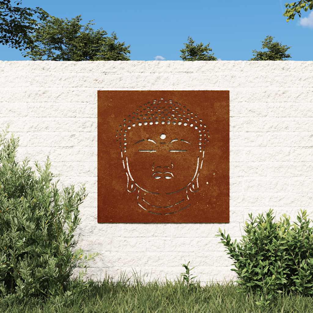 JUNG Vida Garten-Wanddeko 55x55 cm Cortenstahl Buddha-Kopf