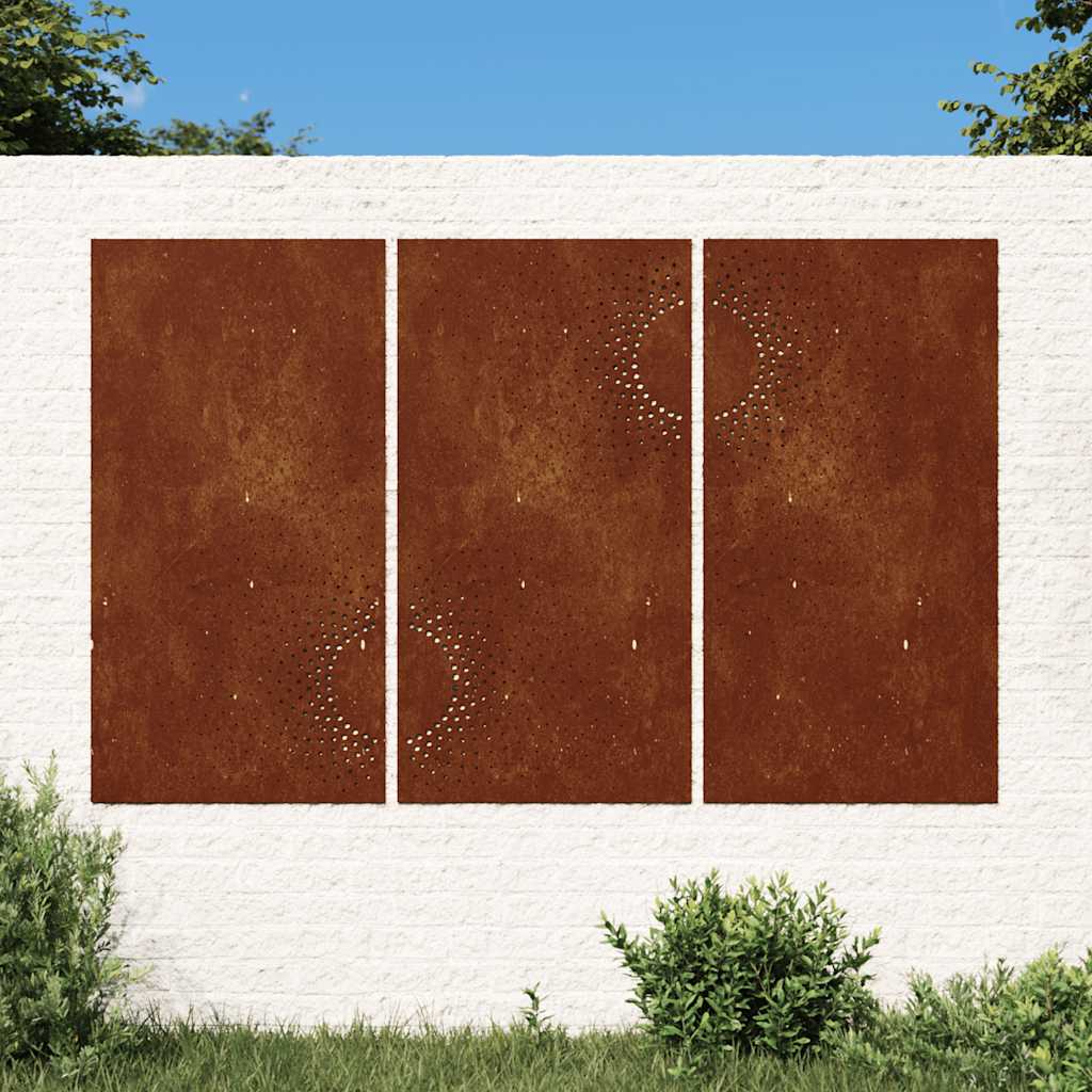 JUNG Vida 3-tlg. Garten-Wanddeko 105x55 cm Cortenstahl Sonnen-Design