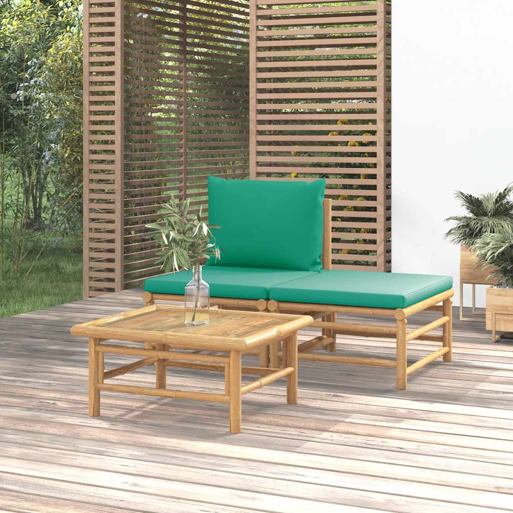 JUNG Vida 3-tlg. Garten-Lounge-Set mit Grünen Kissen Bambus