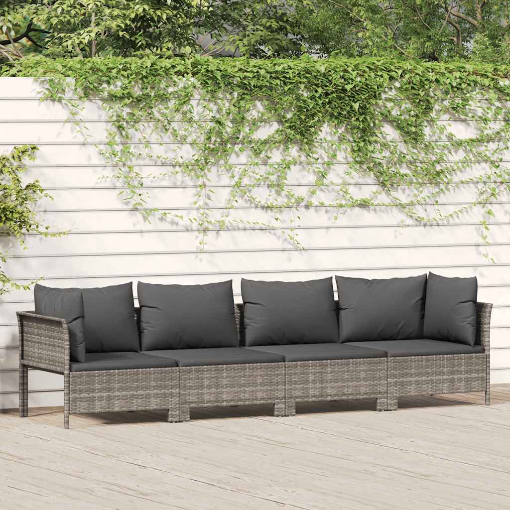 JUNG Vida 4-tlg. Garten-Lounge-Set mit Kissen Grau Poly Rattan