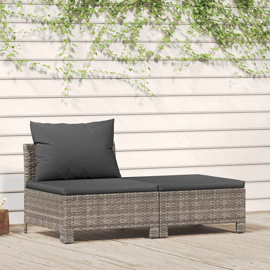 JUNG Vida 2-teiliges Garten-Lounge-Set mit Kissen Grau Poly Rattan