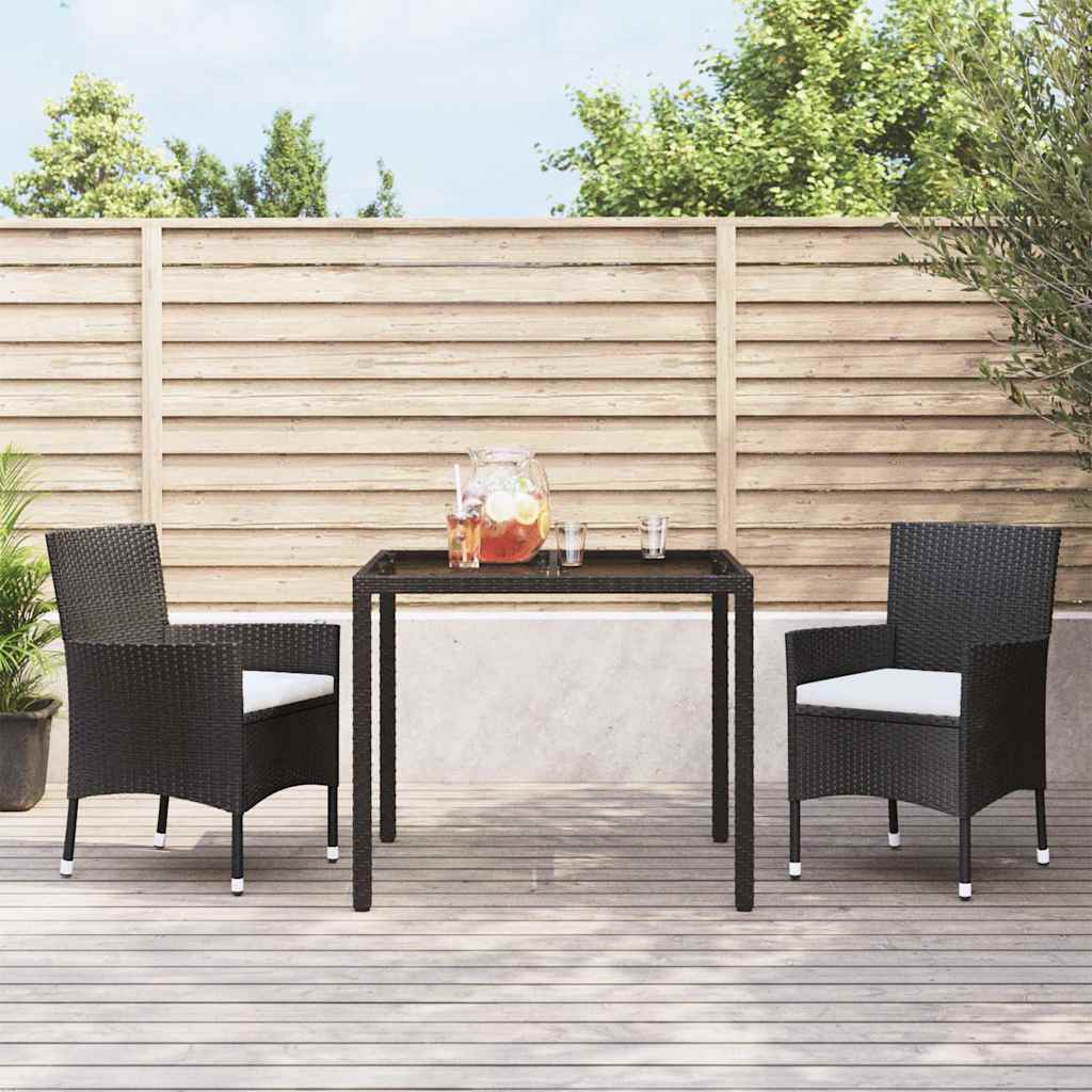 JUNG Vida Gartenstühle mit Kissen 2 Stk. Schwarz Poly Rattan