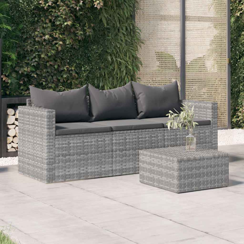 JUNG Vida Gartensofa 3-Sitzer mit Kissen Grau Poly Rattan