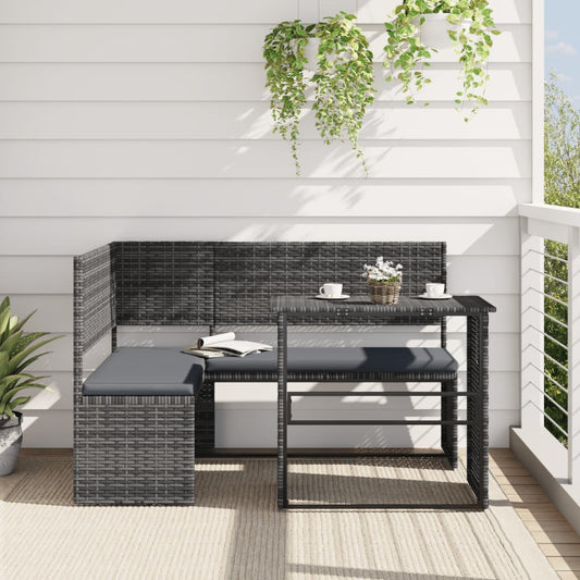 JUNG Vida Gartensofa in L-Form mit Tisch und Kissen Grau Poly Rattan