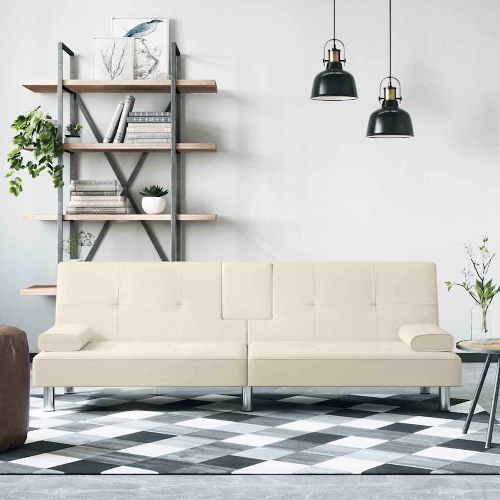 JUNG Vida Schlafsofa mit Getränkehaltern Creme Kunstleder