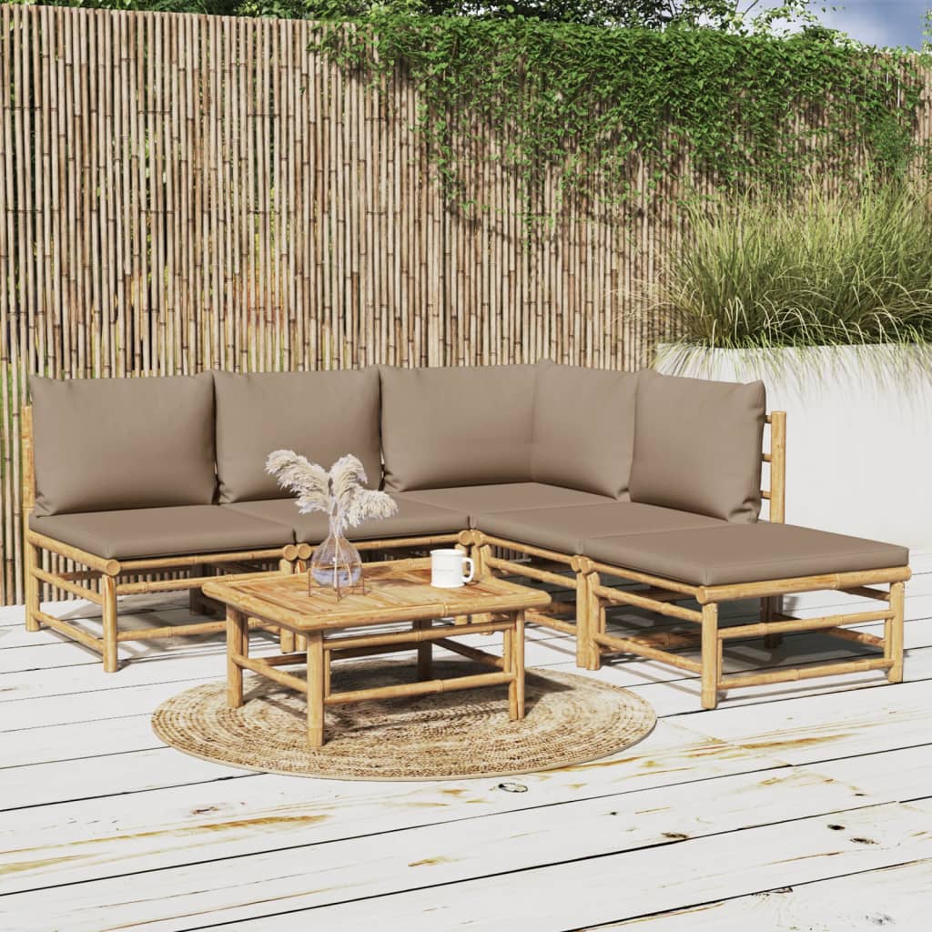JUNG Vida 6-tlg. Garten-Lounge-Set mit Kissen Taupe Bambus