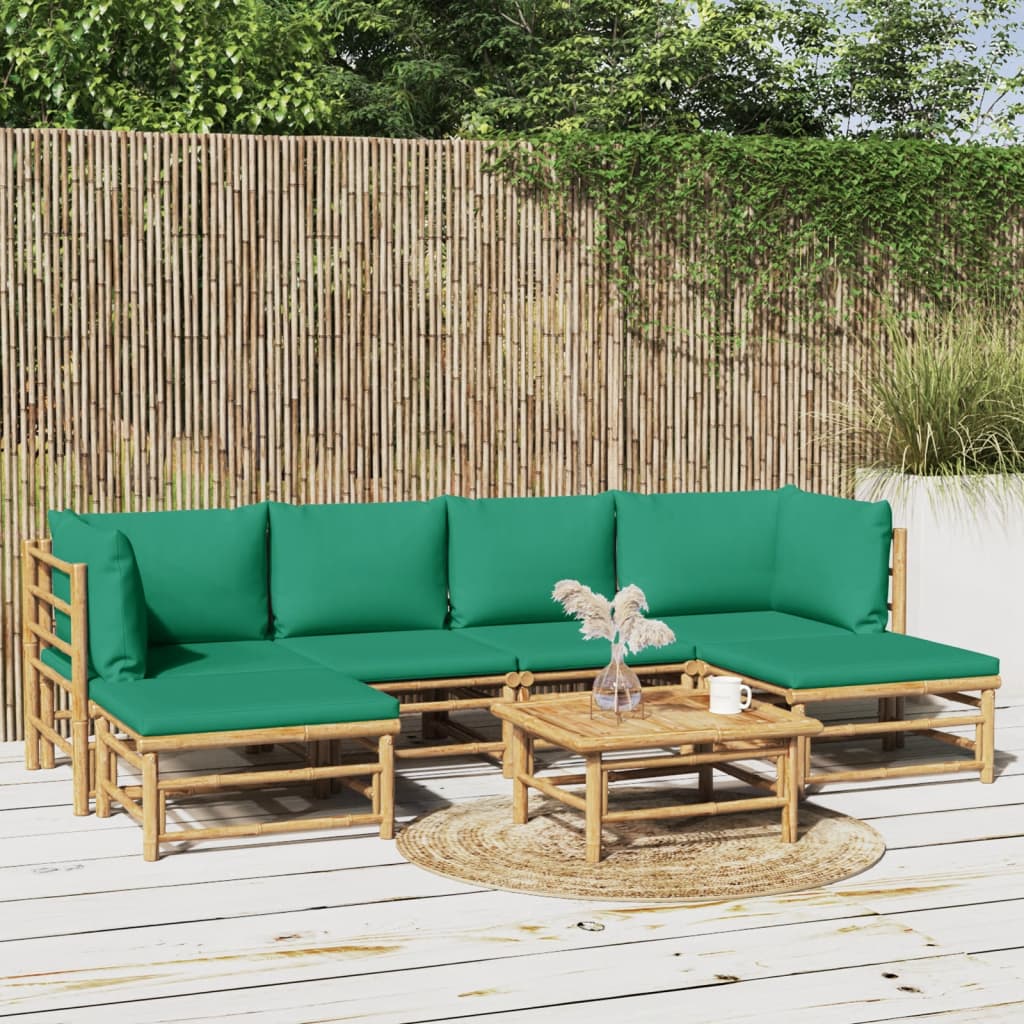 JUNG Vida 7-tlg. Garten-Lounge-Set mit Grünen Kissen Bambus