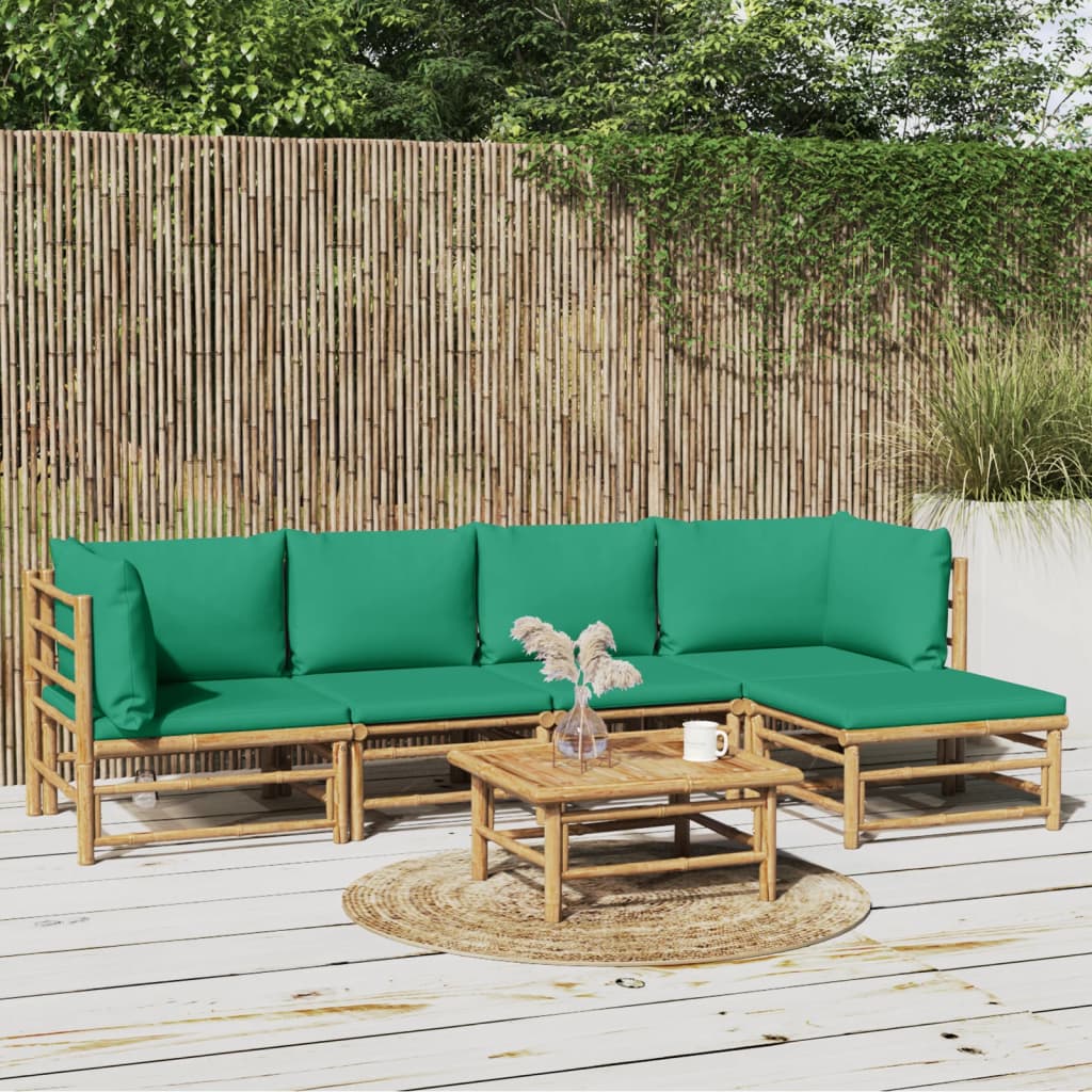 JUNG Vida 6-tlg. Garten-Lounge-Set mit Grünen Kissen Bambus
