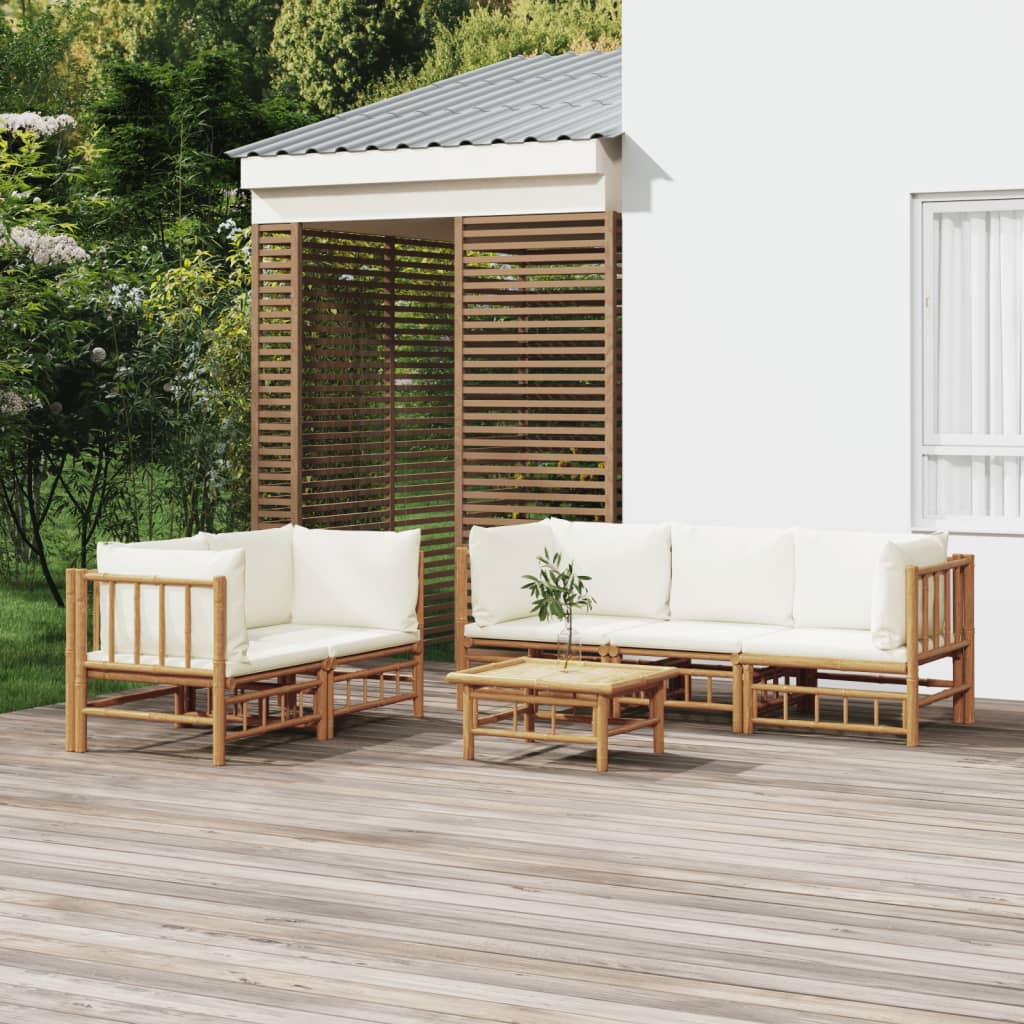 JUNG Vida 6-tlg. Garten-Lounge-Set mit Cremeweißen Kissen Bambus