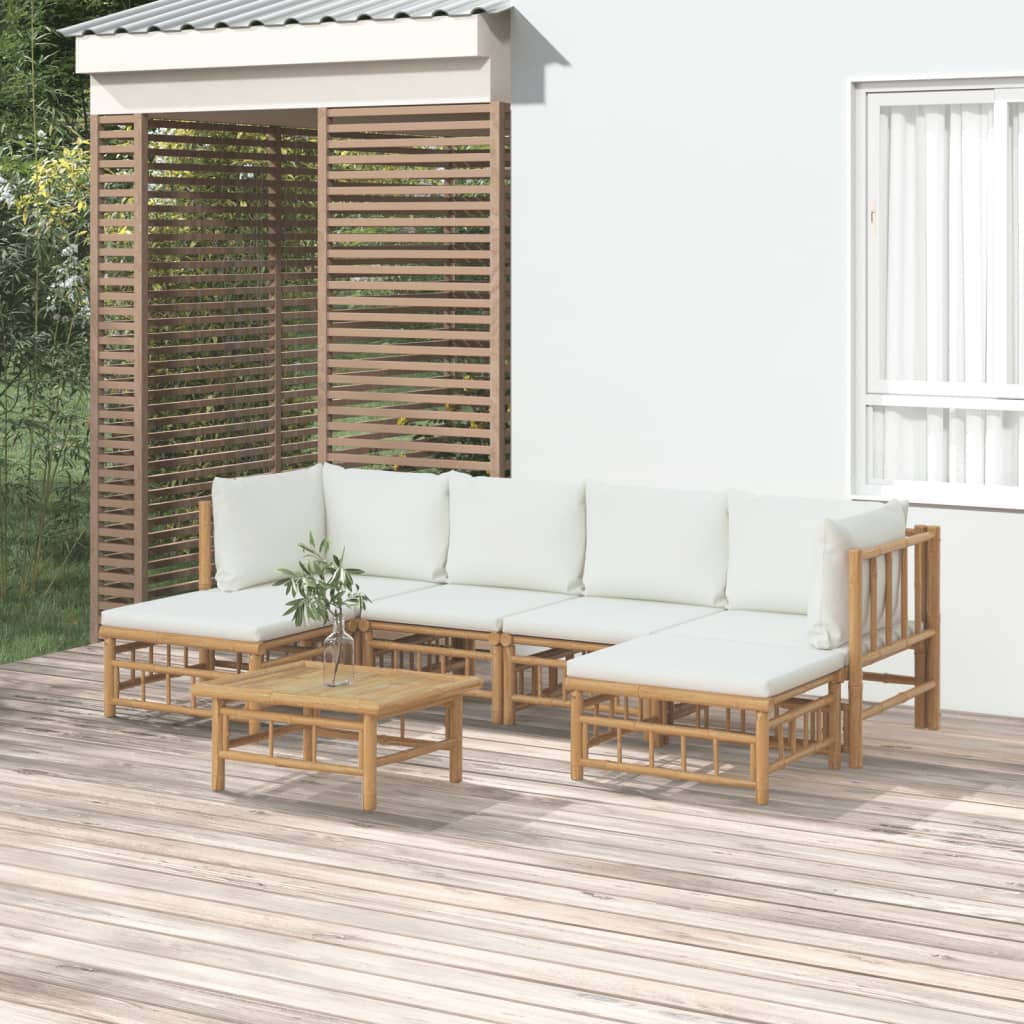 JUNG Vida 7-tlg. Garten-Lounge-Set mit Cremeweißen Kissen Bambus