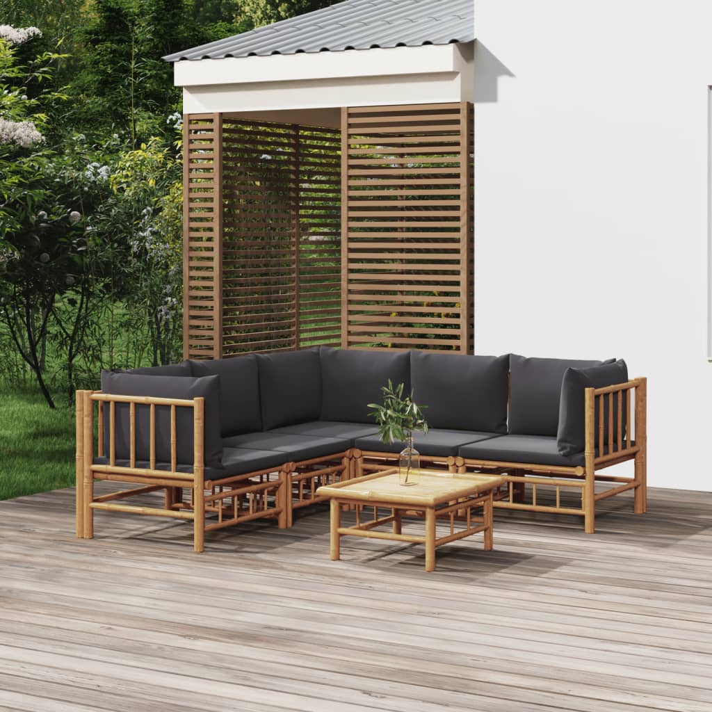JUNG Vida 6-tlg. Garten-Lounge-Set mit Dunkelgrauen Kissen Bambus