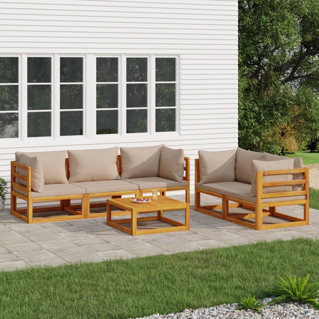 JUNG Vida 6-tlg. Garten-Lounge-Set mit Taupe Kissen Massivholz