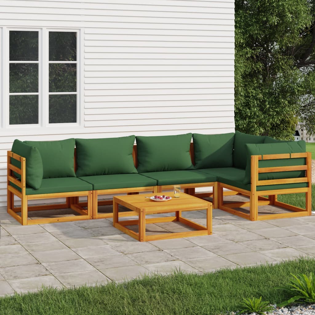 JUNG Vida 6-tlg. Garten-Lounge-Set mit Grünen Kissen Massivholz