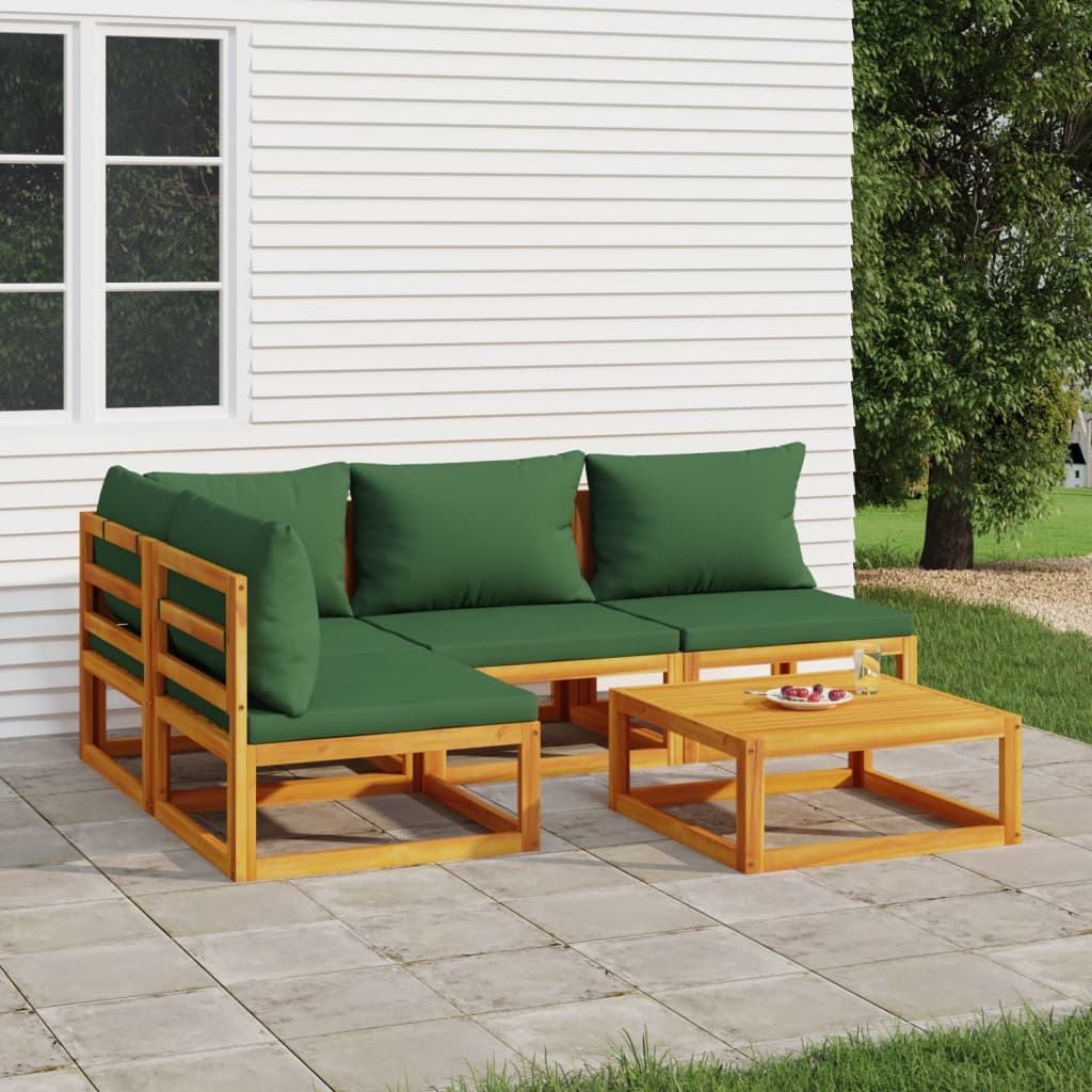 JUNG Vida 5-tlg. Garten-Lounge-Set mit Grünen Kissen Massivholz