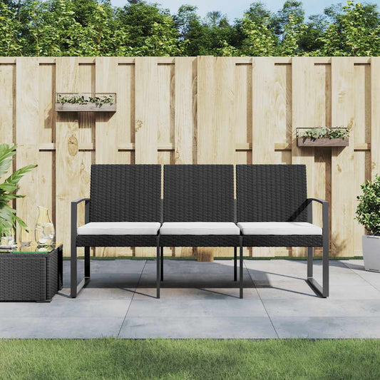 JUNG Vida Gartenbank 3-Sitzer mit Kissen Schwarz PP-Rattan