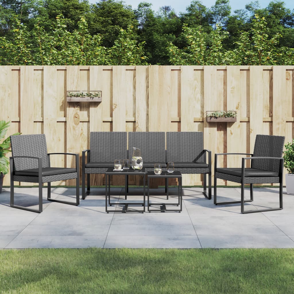 JUNG Vida 5-tlg. Garten-Essgruppe mit Kissen Dunkelgrau PP-Rattan