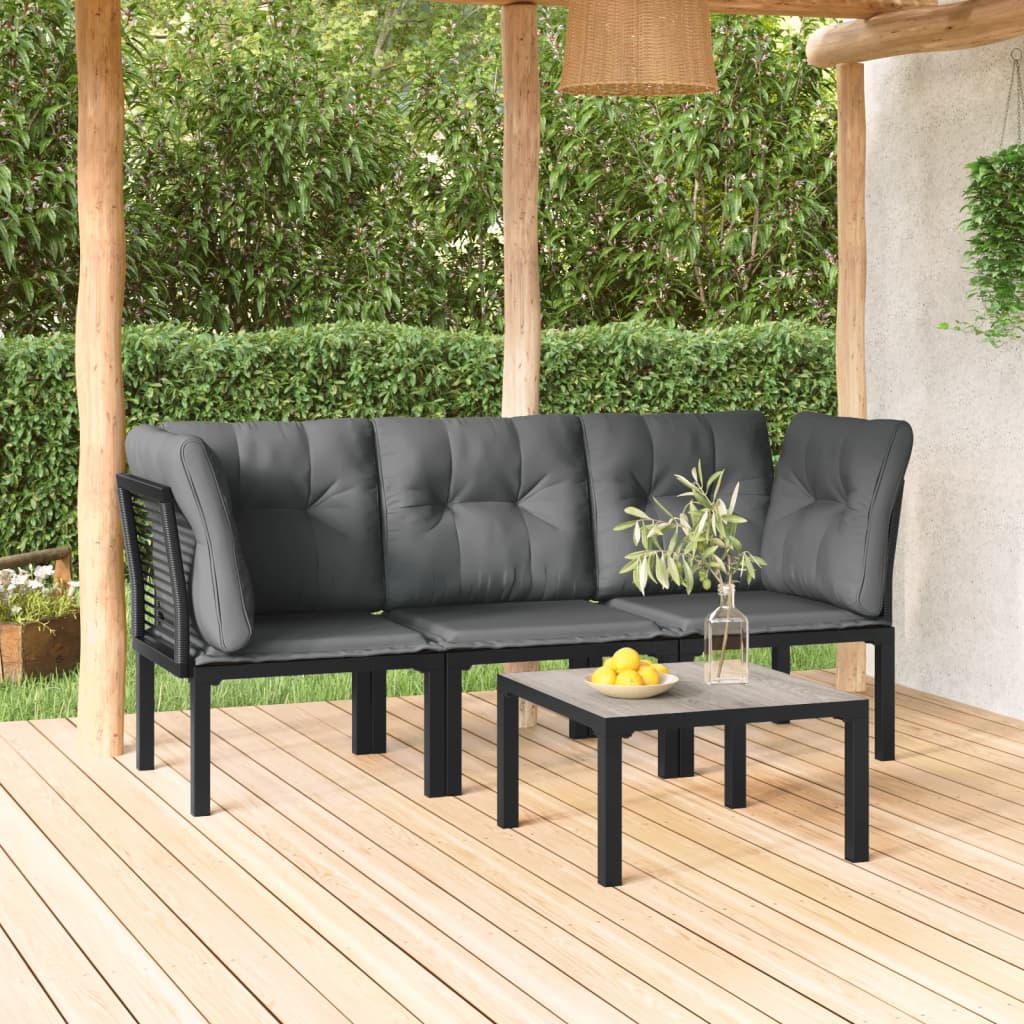 JUNG Vida 4-tlg. Garten-Lounge-Set Schwarz und Grau Poly Rattan