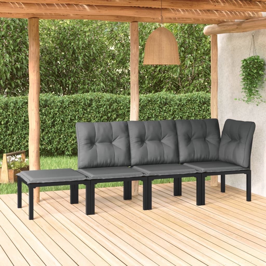 JUNG Vida 4-tlg. Garten-Lounge-Set Schwarz und Grau Poly Rattan