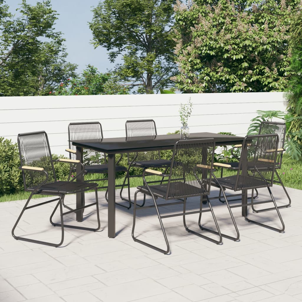 JUNG Vida 7-tlg. Garten-Essgruppe Schwarz PVC-Rattan