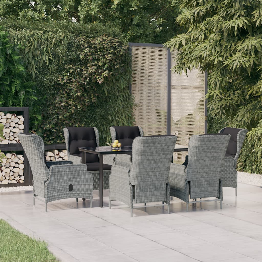 JUNG Vida 7-tlg. Garten-Essgruppe Hellgrau Poly Rattan