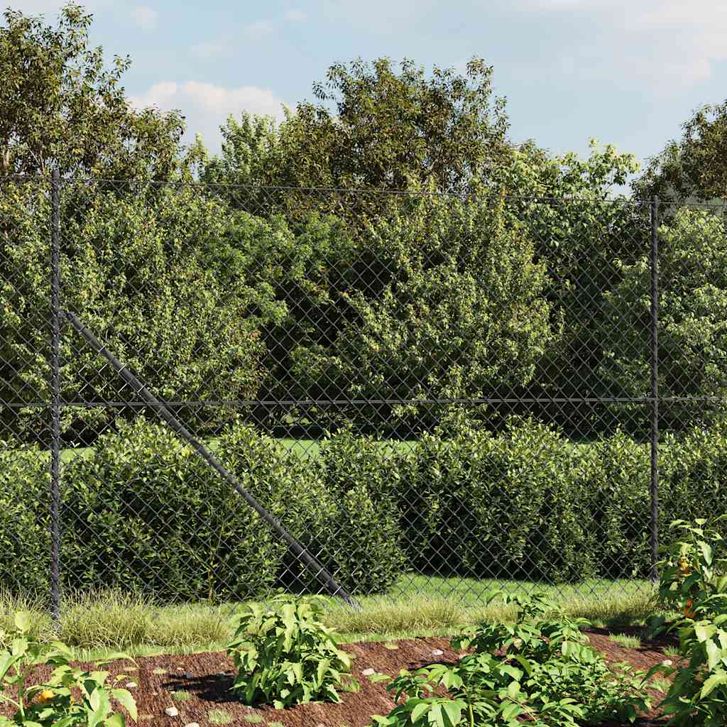 JUNG Vida Maschendrahtzaun mit Bodenflansch Anthrazit 1,4x10 m