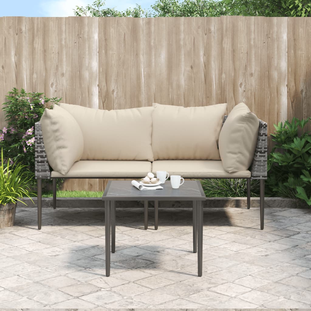 JUNG Vida 3-tlg. Garten-Lounge-Set mit Kissen Grau Poly Rattan