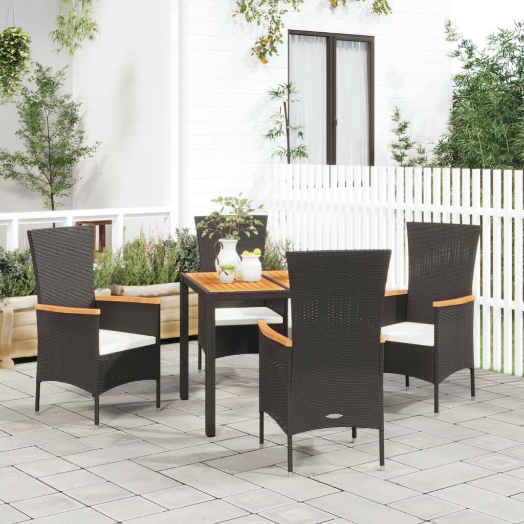 JUNG Vida 5-tlg. Garten-Essgruppe mit Kissen Schwarz Poly Rattan