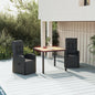 JUNG Vida 3-tlg. Garten-Essgruppe Schwarz Poly Rattan & Massivholz Akazie