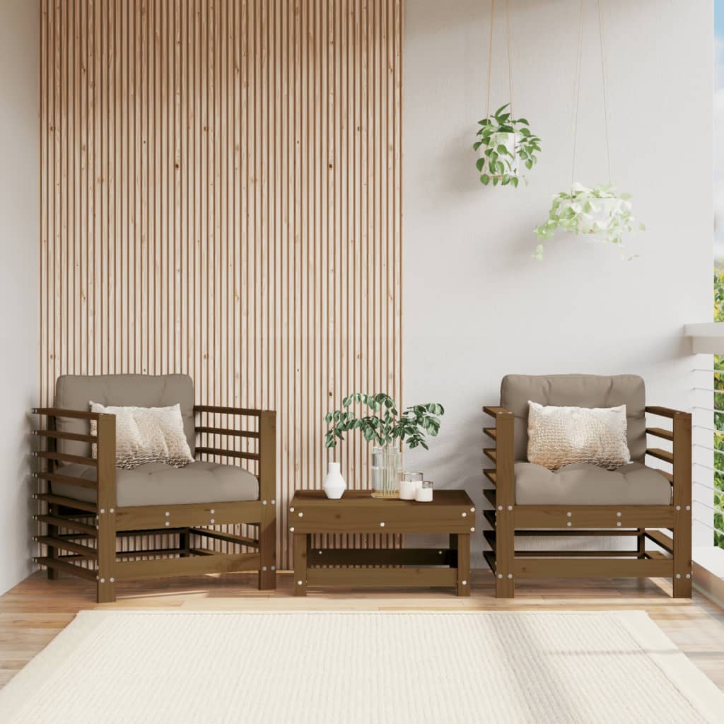 JUNG Vida Gartenstühle mit Kissen 2 Stk. Honigbraun Massivholz Kiefer