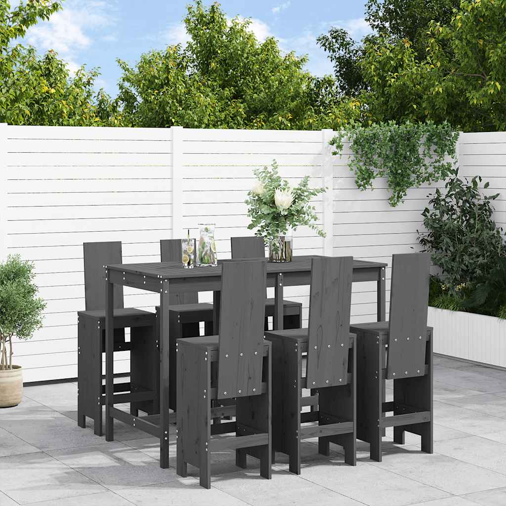 JUNG Vida 7-tlg. Gartenbar-Set Grau Massivholz Kiefer