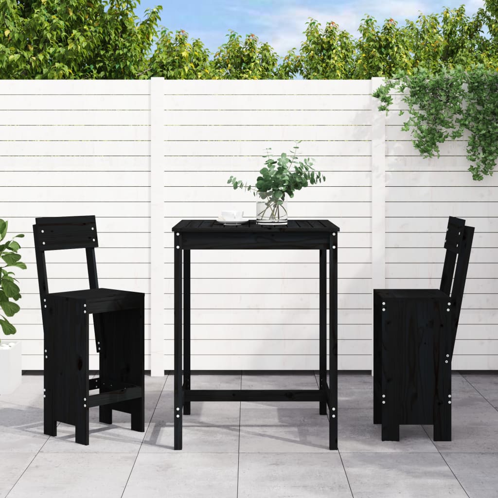 JUNG Vida 3-tlg. Gartenbar-Set Schwarz Massivholz Kiefer