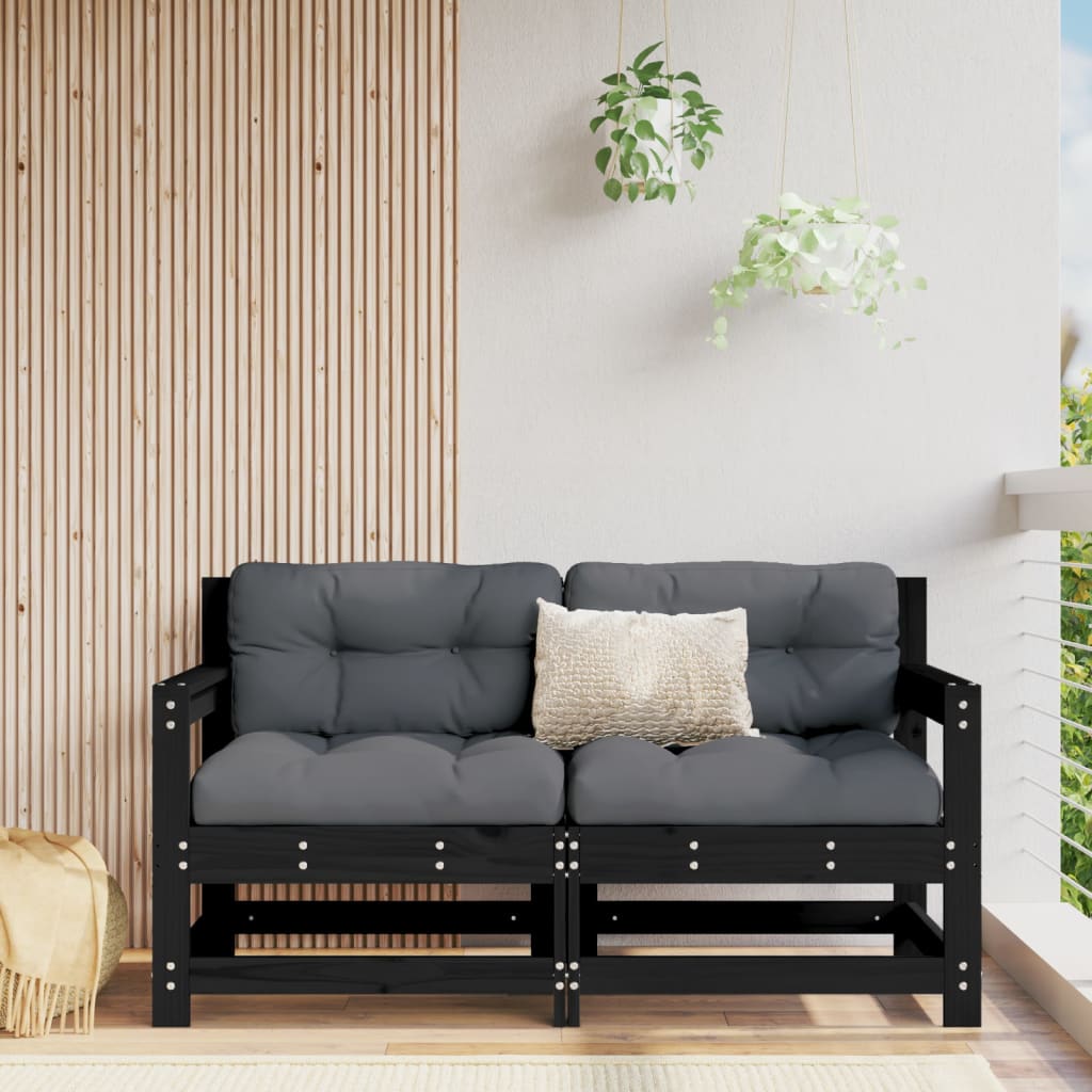 JUNG Vida Garten-Ecksofas 2 Stk. Schwarz Massivholz Kiefer