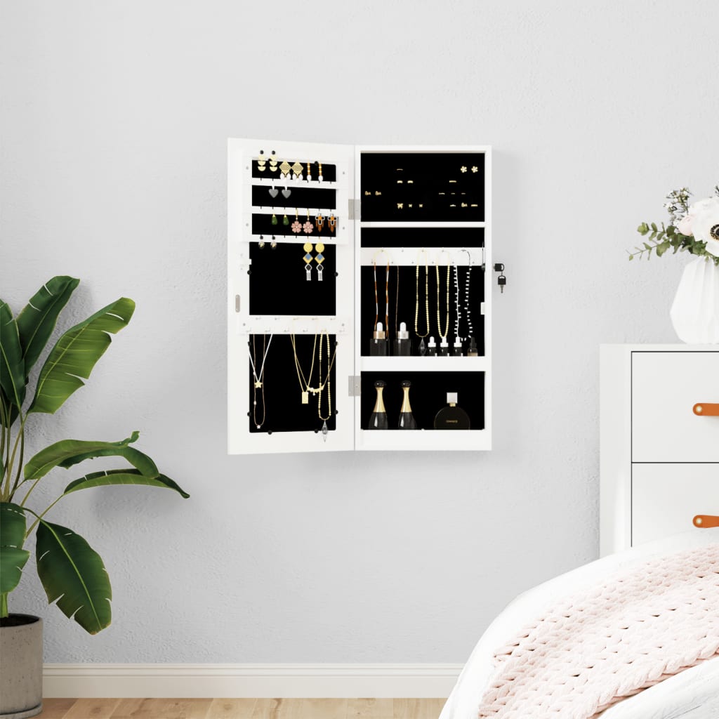 JUNG Vida Schmuckschrank mit Spiegel Wandmontage Weiß 30x8,5x67 cm