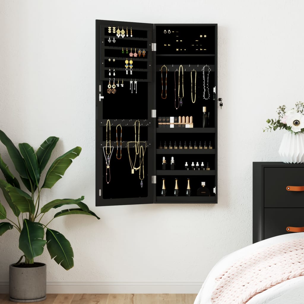 JUNG Vida Schmuckschrank mit Spiegel Wandmontage Schwarz 37,5x10x106 cm