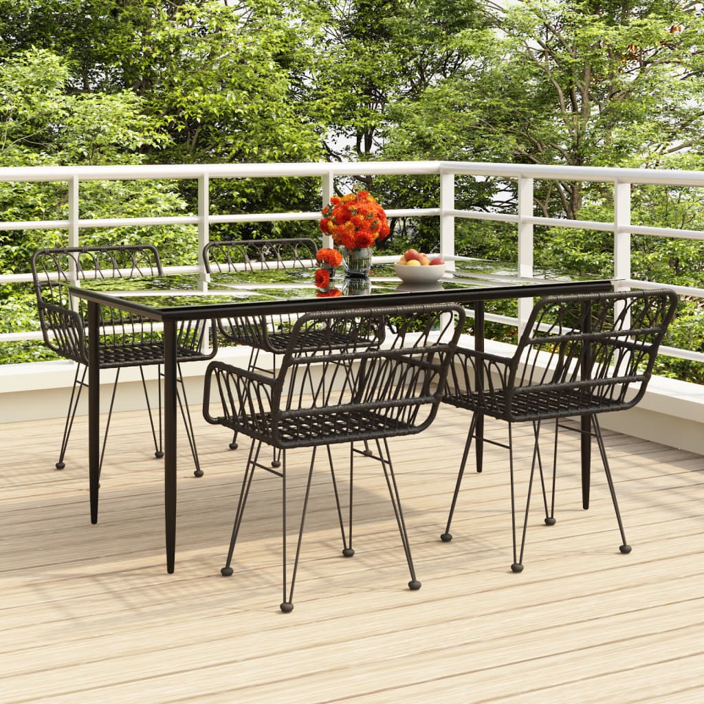 JUNG Vida 5-tlg. Garten-Essgruppe Schwarz Poly Rattan