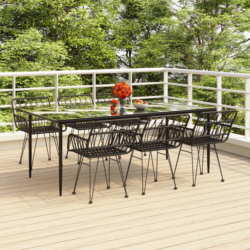 JUNG Vida 7-tlg. Garten-Essgruppe Schwarz Poly Rattan
