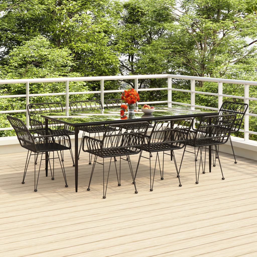JUNG Vida 9-tlg. Garten-Essgruppe Schwarz Poly Rattan
