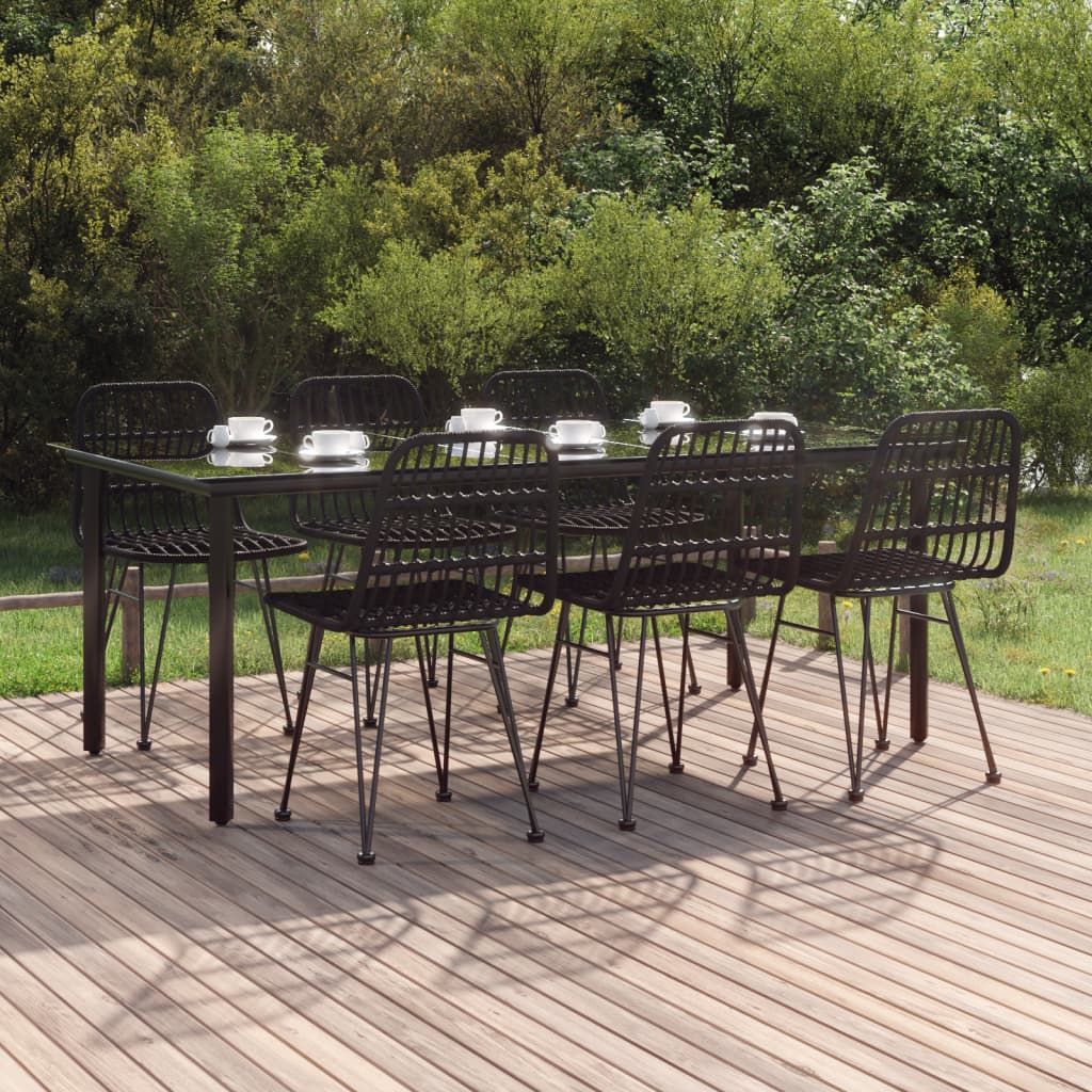 JUNG Vida 7-tlg. Garten-Essgruppe Schwarz Poly Rattan