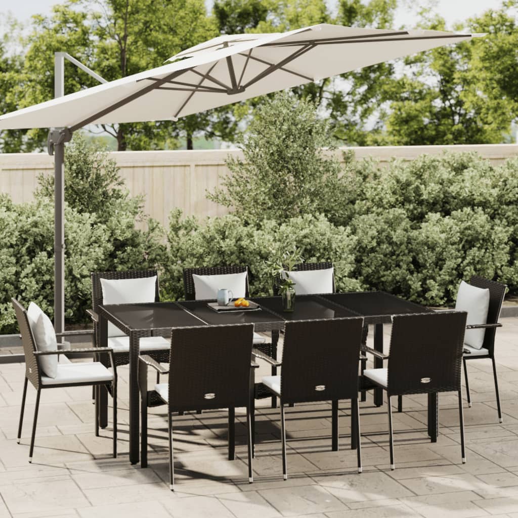 JUNG Vida 9-tlg. Garten-Essgruppe mit Kissen Schwarz Poly Rattan