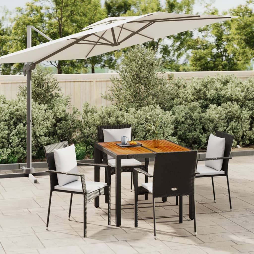JUNG Vida 5-tlg. Garten-Essgruppe mit Kissen Schwarz Poly Rattan