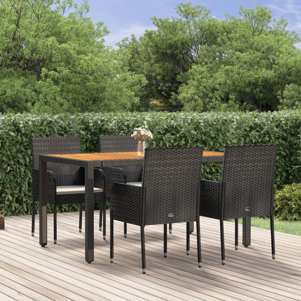 JUNG Vida 5-tlg. Garten-Essgruppe mit Kissen Schwarz Poly Rattan