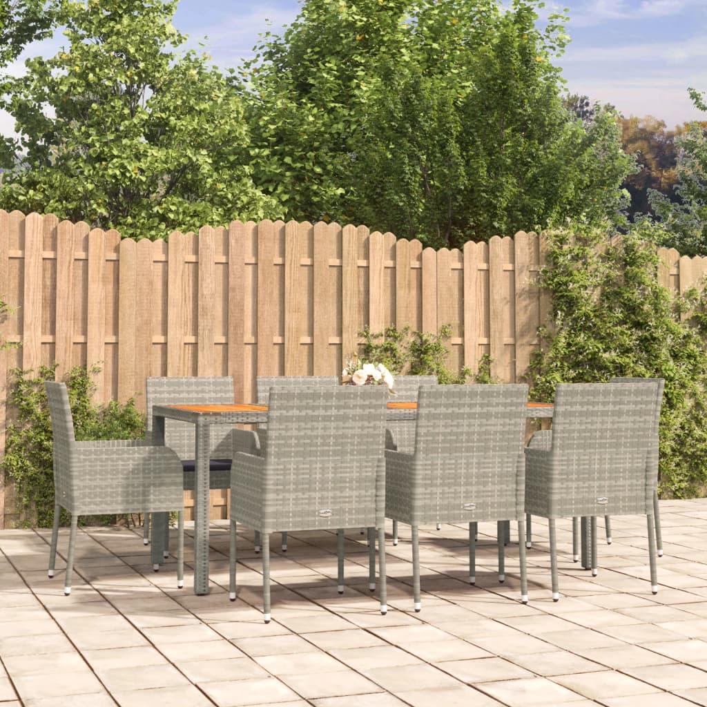 JUNG Vida 9-tlg. Garten-Essgruppe mit Kissen Grau Poly Rattan
