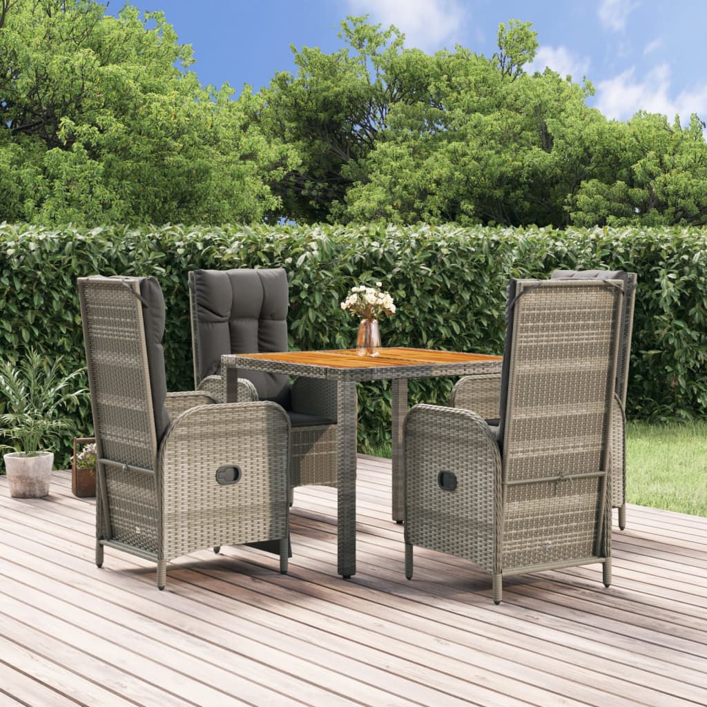 JUNG Vida 5-tlg. Garten-Essgruppe mit Kissen Grau Poly Rattan